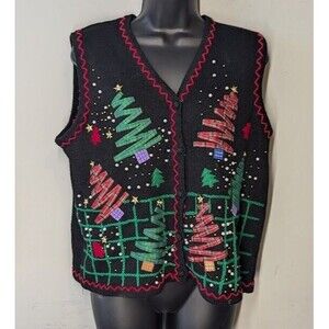 Vintage Designer Originals Studio Women Sweater Vest 90’s Christmas Trees M